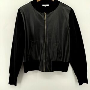 Sioni Bomber Jacket Womens Small Black Faux Leather Knit Classic Chic Edgy